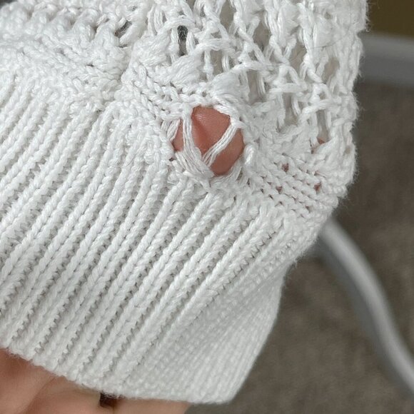 Free People Boomerang Sweater White Crochet 3/4 Sleeve Open Knit Size M Medium F - Picture 6 of 8